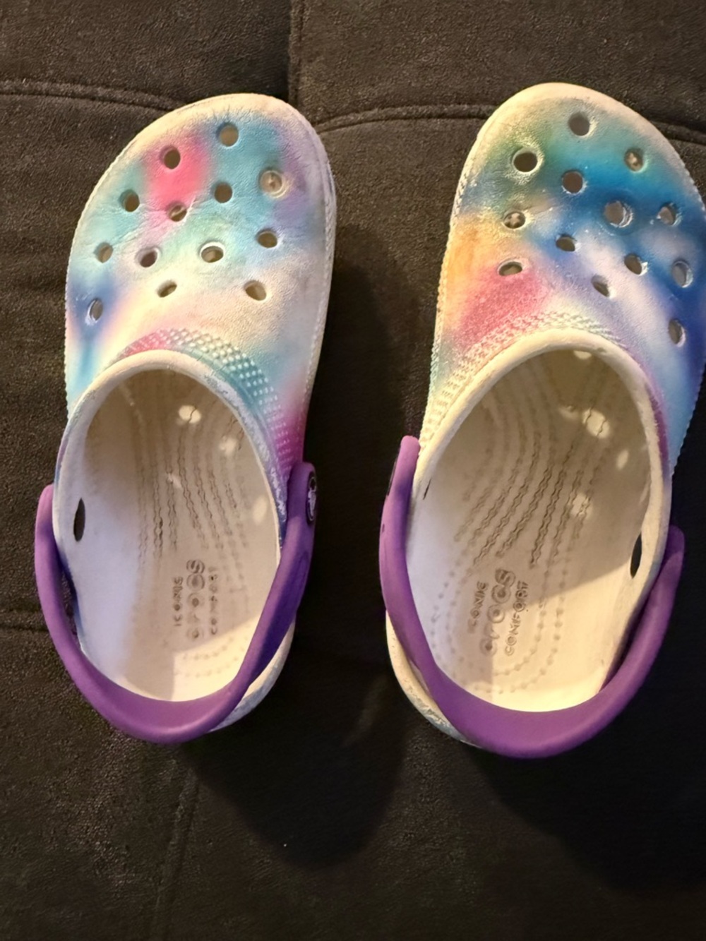 Kids Tie-Dye Crocs with Purple Strap